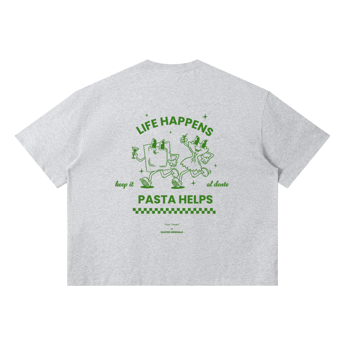'life happens, pasta helps' boxy tee