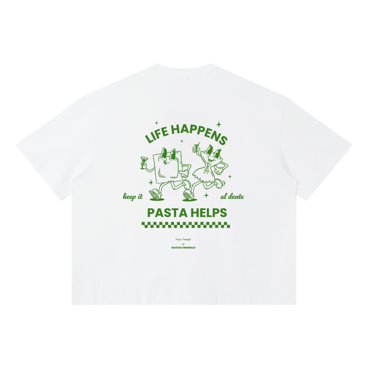 'life happens, pasta helps' boxy tee