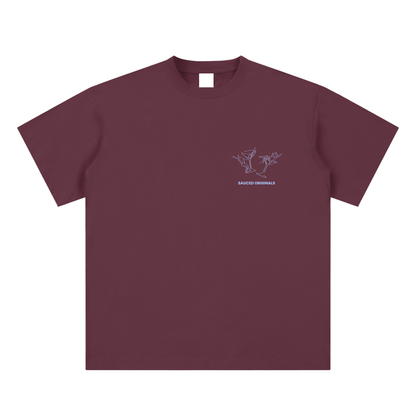 blue + burgundy 'happy hour' drop shoulder tee