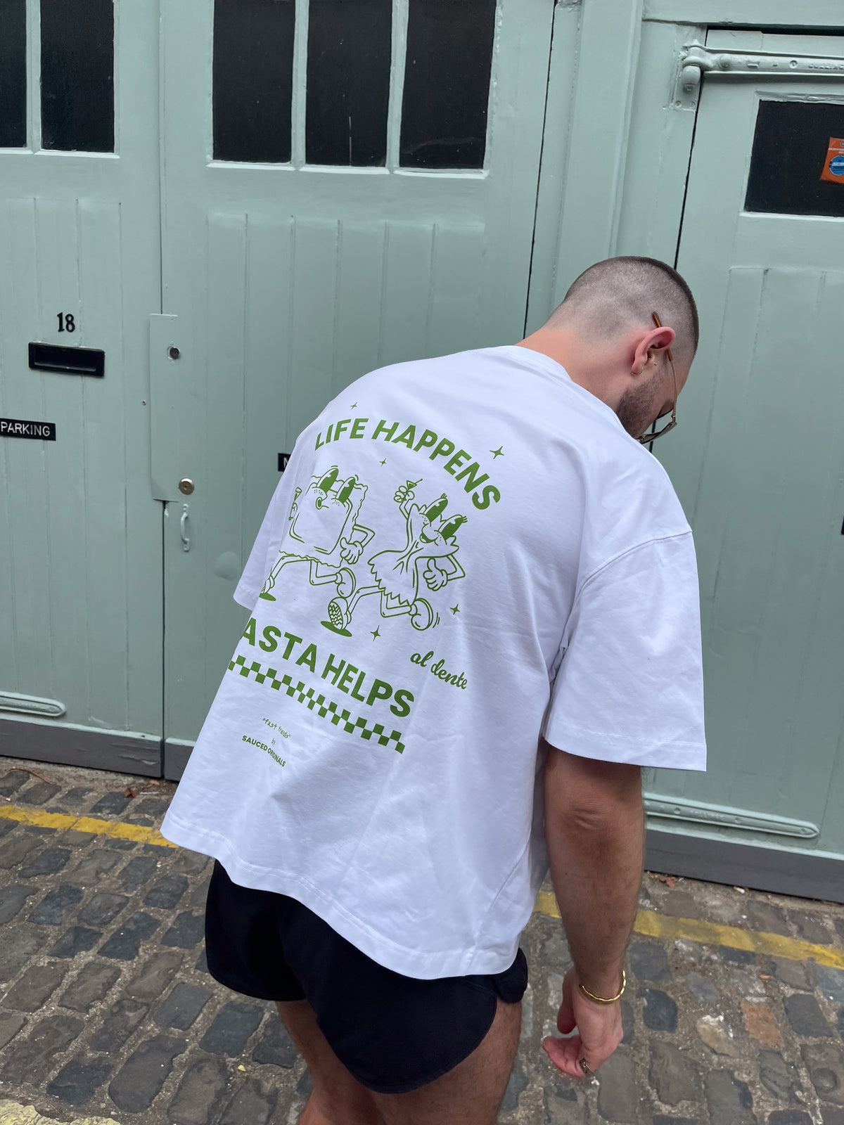 'life happens, pasta helps' boxy tee