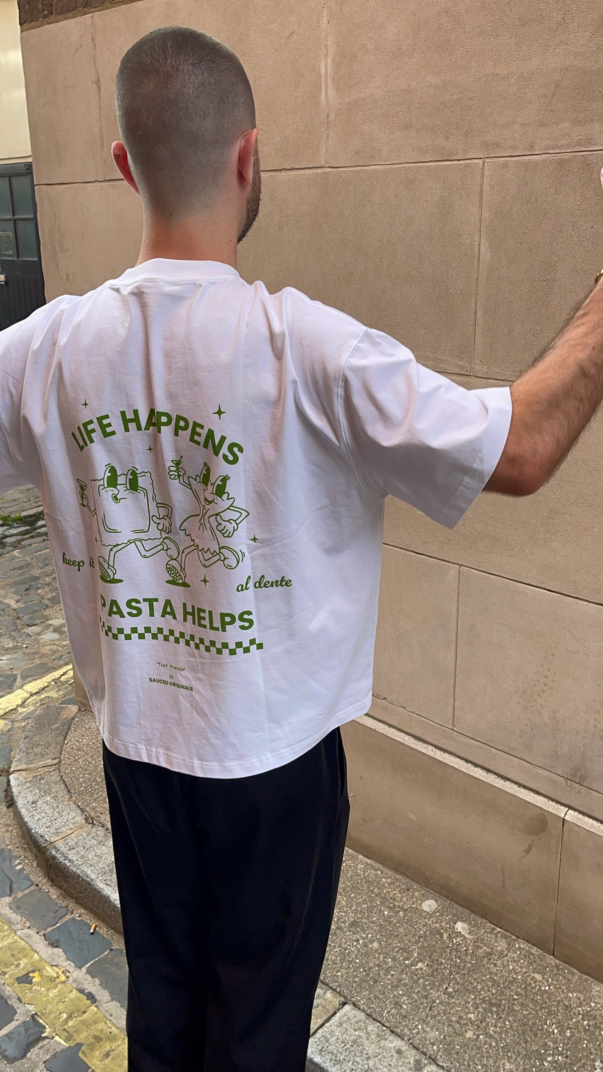 'life happens, pasta helps' boxy tee
