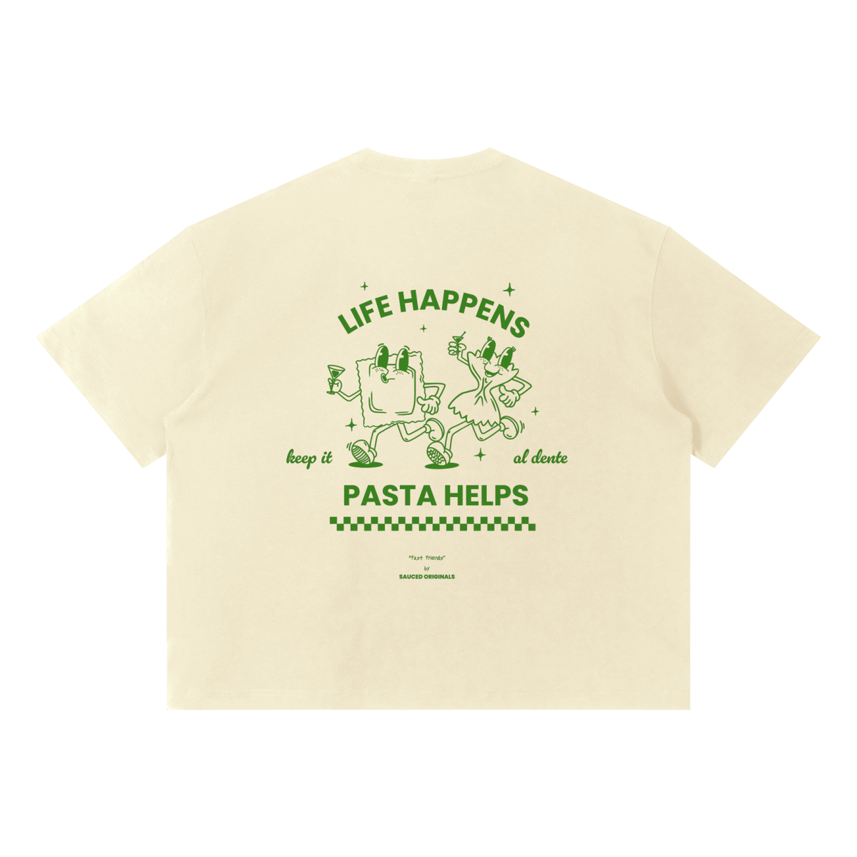 'life happens, pasta helps' boxy tee